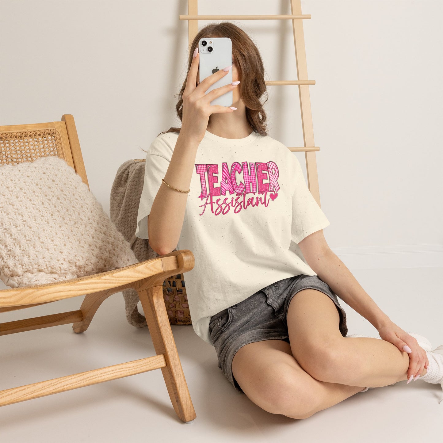 Pink Heart Teacher Assistant Tee — Gildan Heavy Cotton