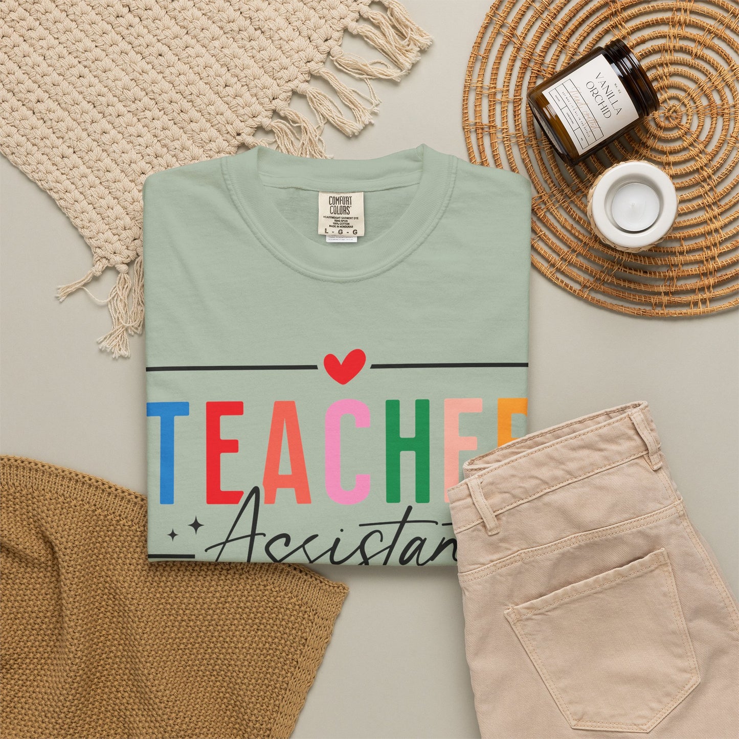Teacher Assistant Colorful Light Tee — Comfort Colors