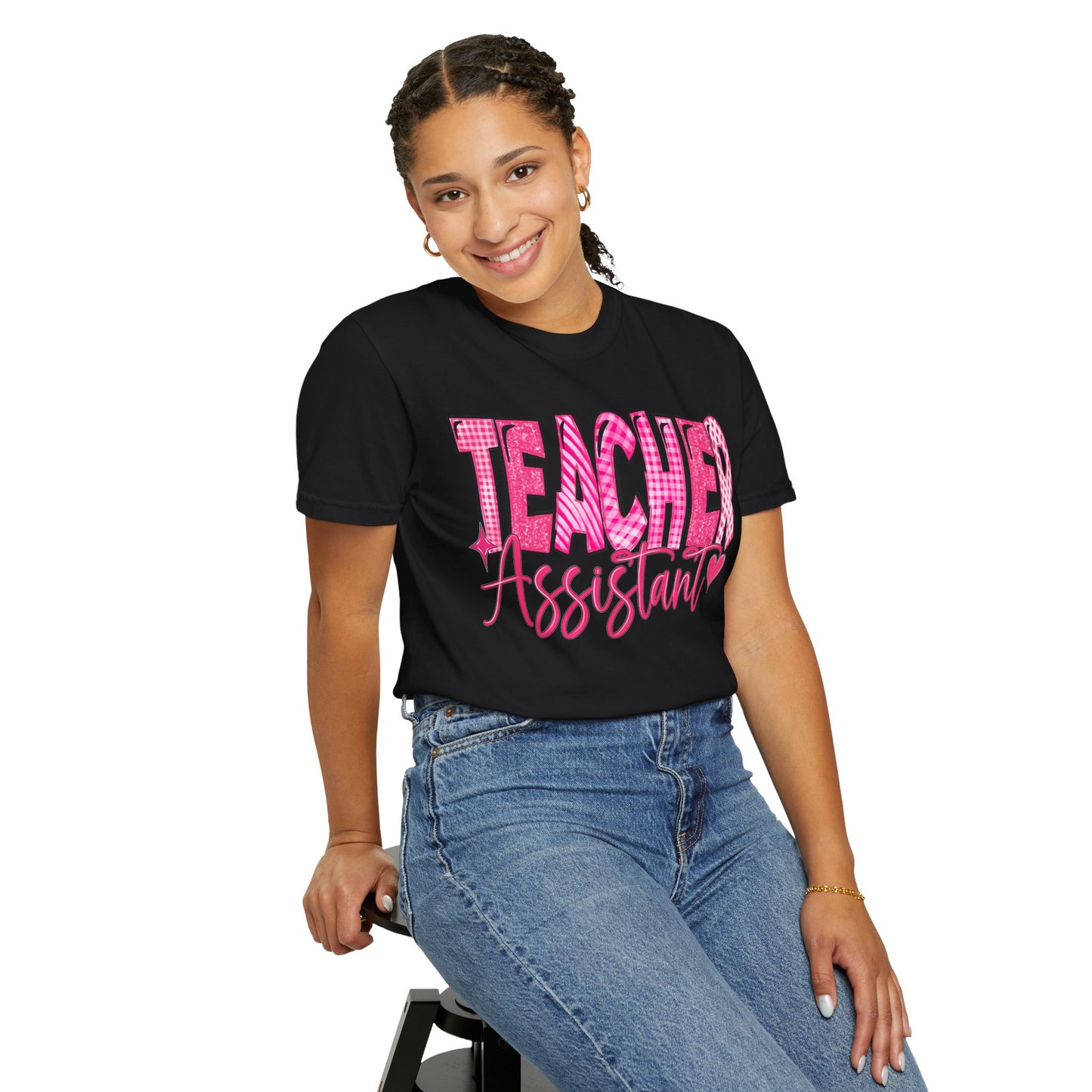 Pink Heart Teacher Assistant Tee — Comfort Colors