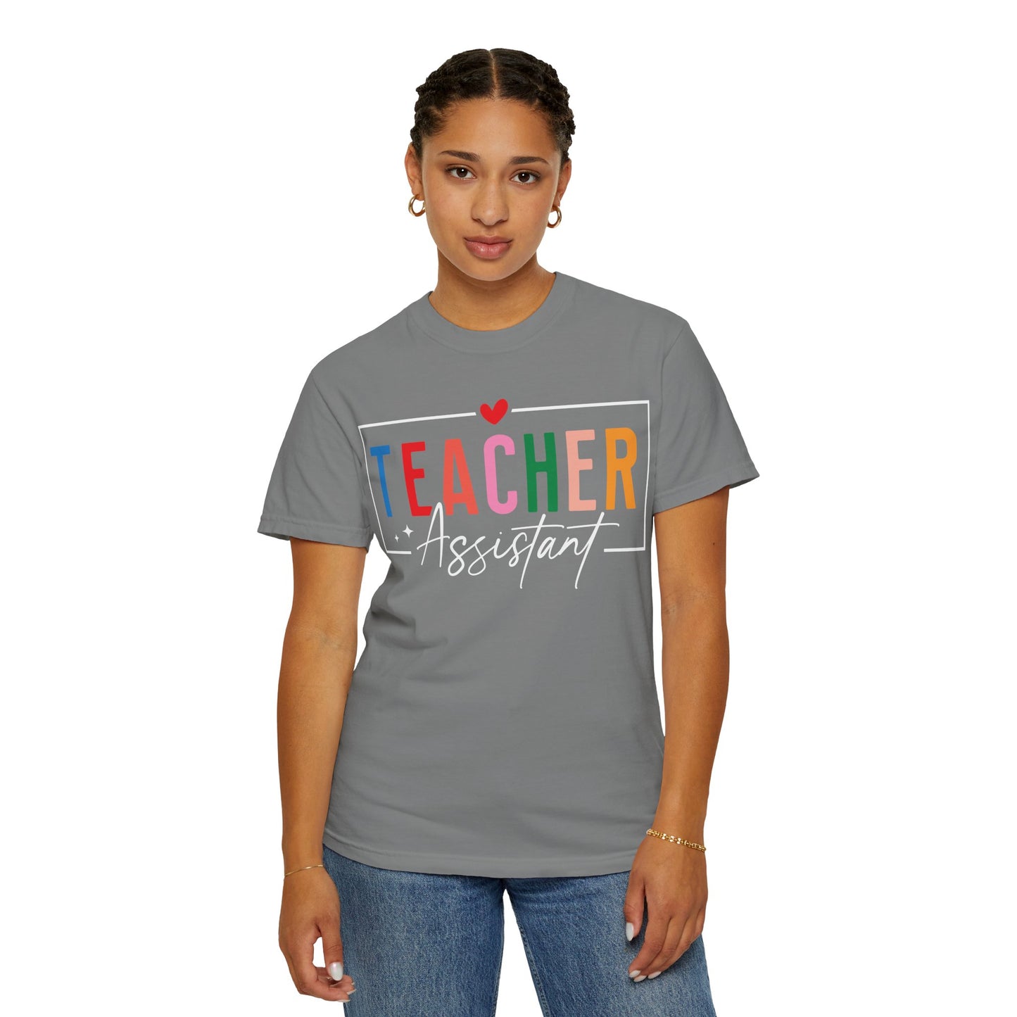 Teacher Assistant Colorful Dark Tee — Comfort Colors