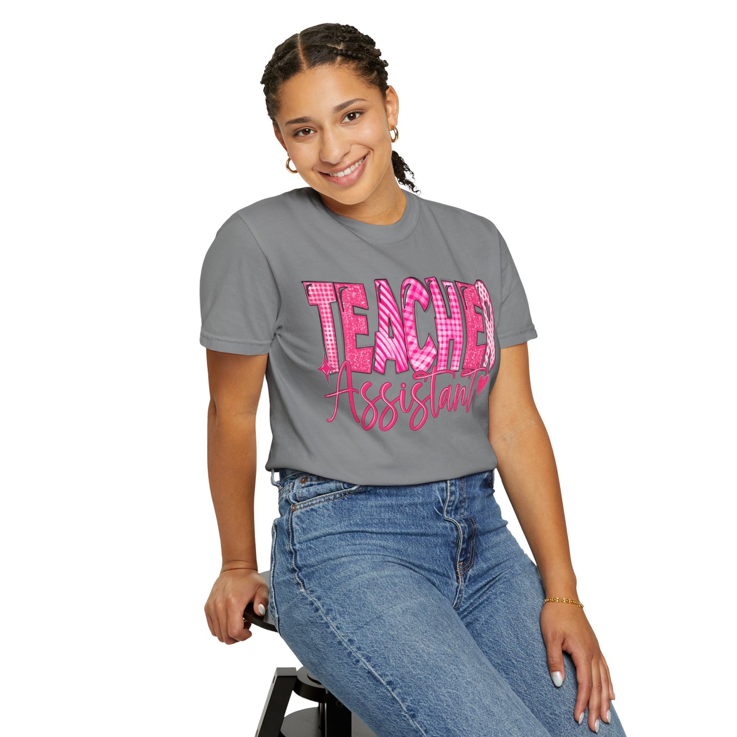 Pink Heart Teacher Assistant Tee — Comfort Colors
