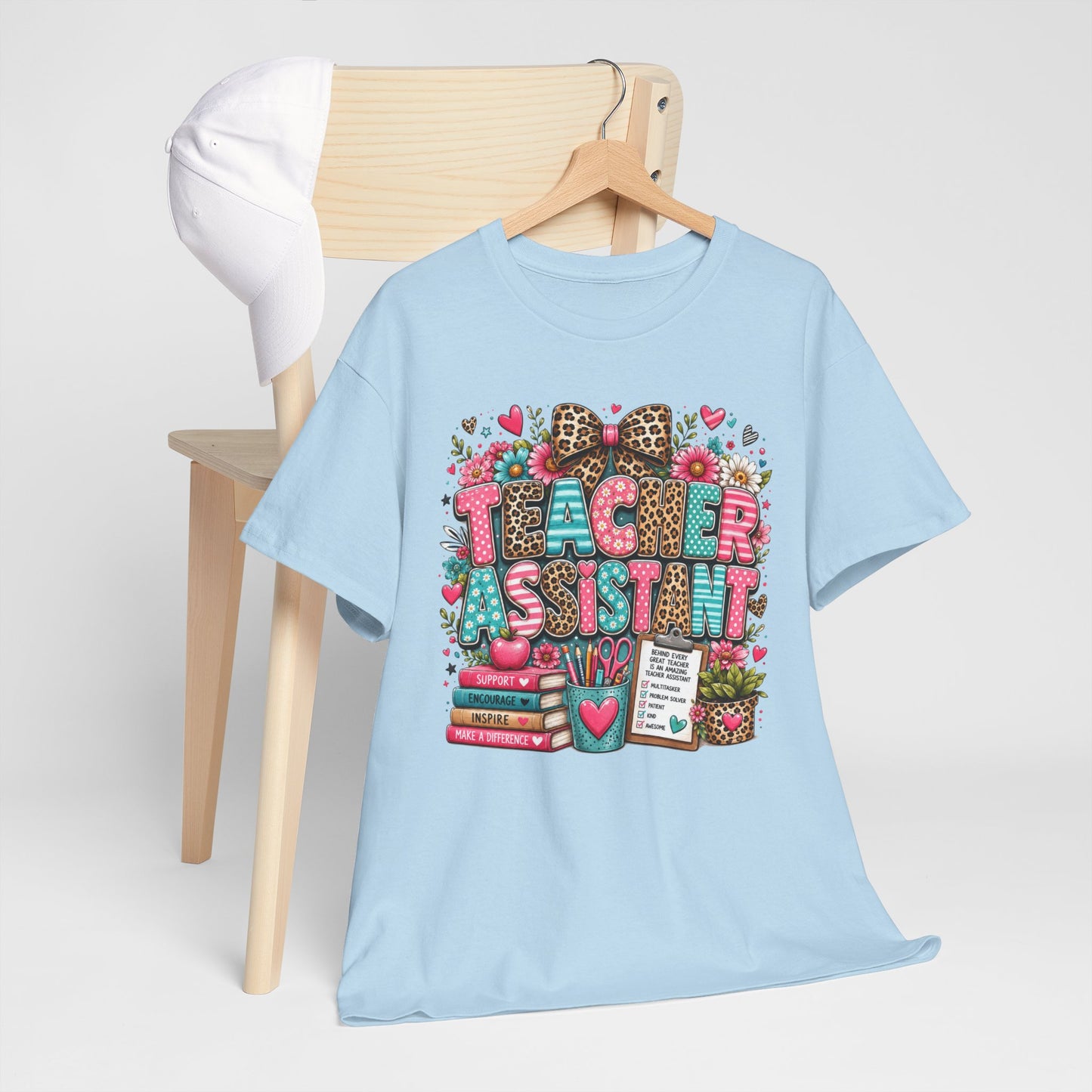 Floral & Leopard Teacher Assistant Tee — Gildan Heavy Cotton