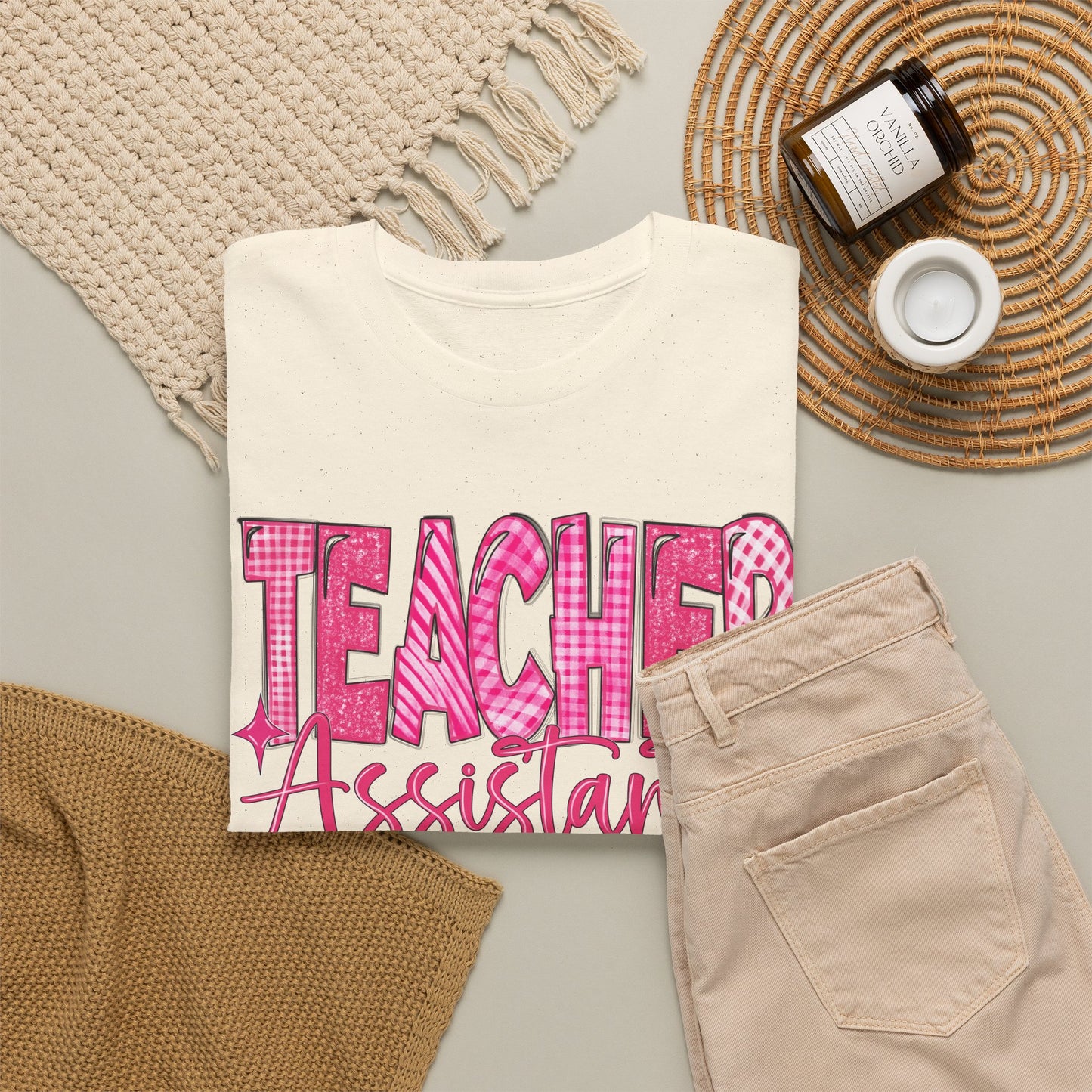 Pink Heart Teacher Assistant Tee — Gildan Heavy Cotton