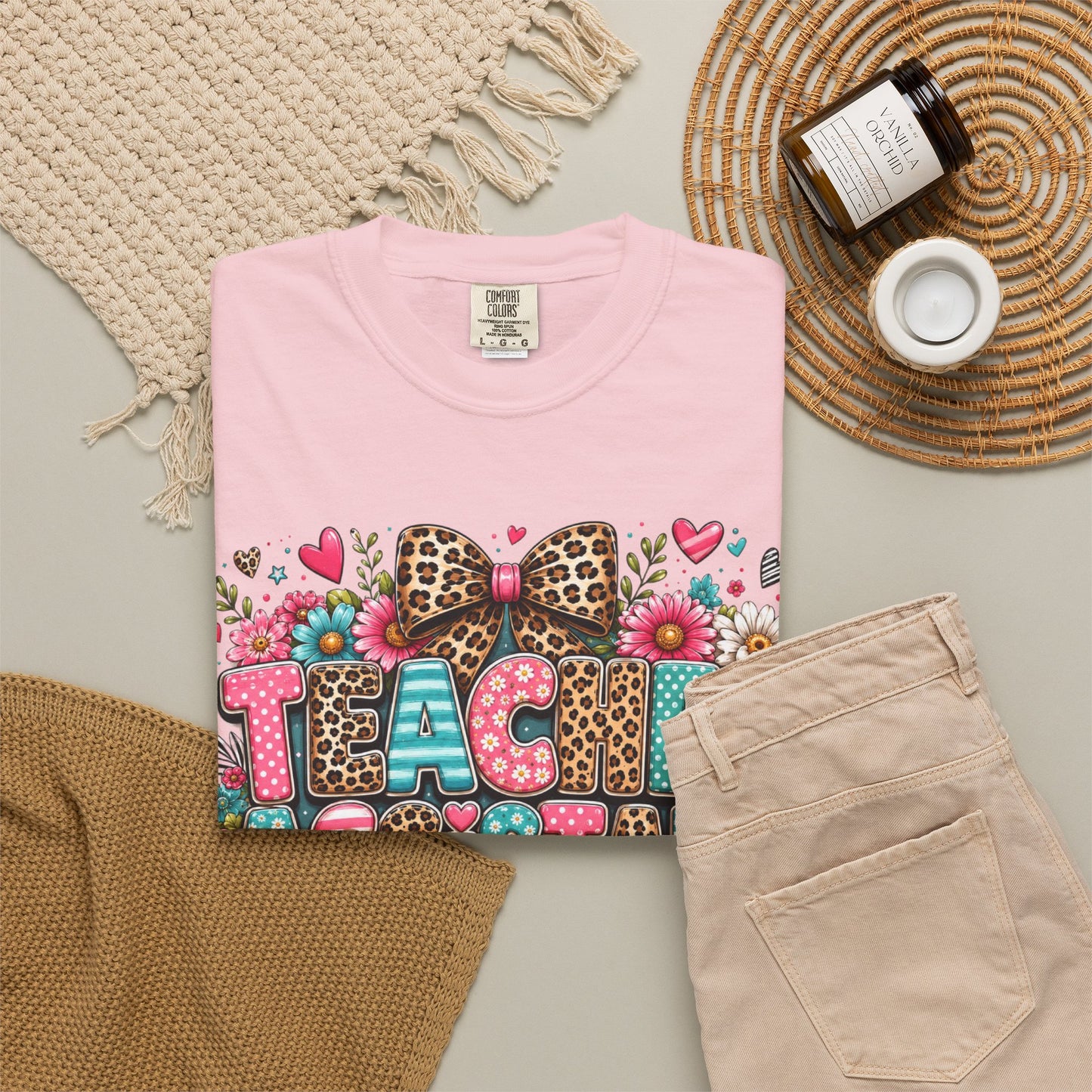 Floral & Leopard Teacher Assistant Tee -- Comfort Colors