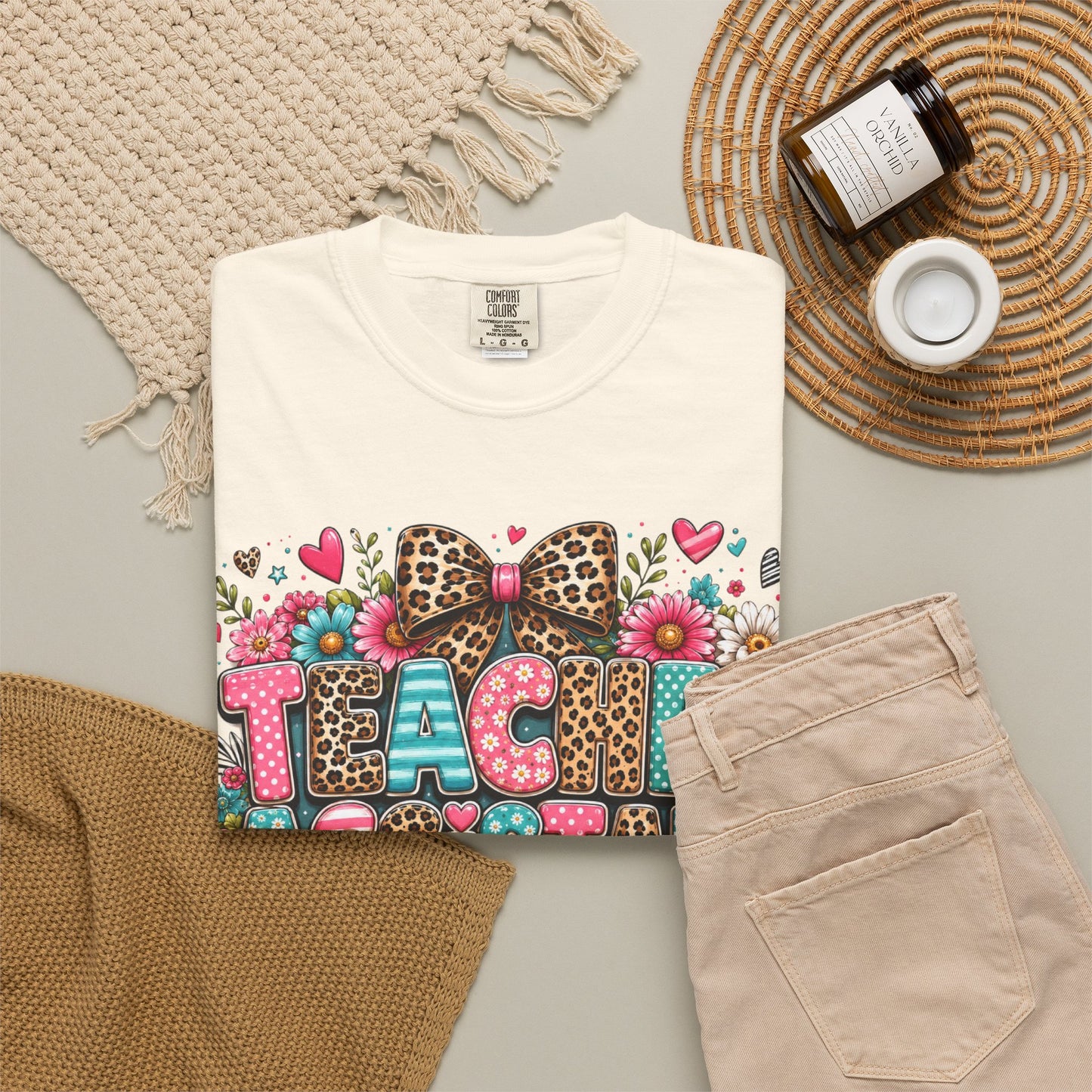 Floral & Leopard Teacher Assistant Tee -- Comfort Colors
