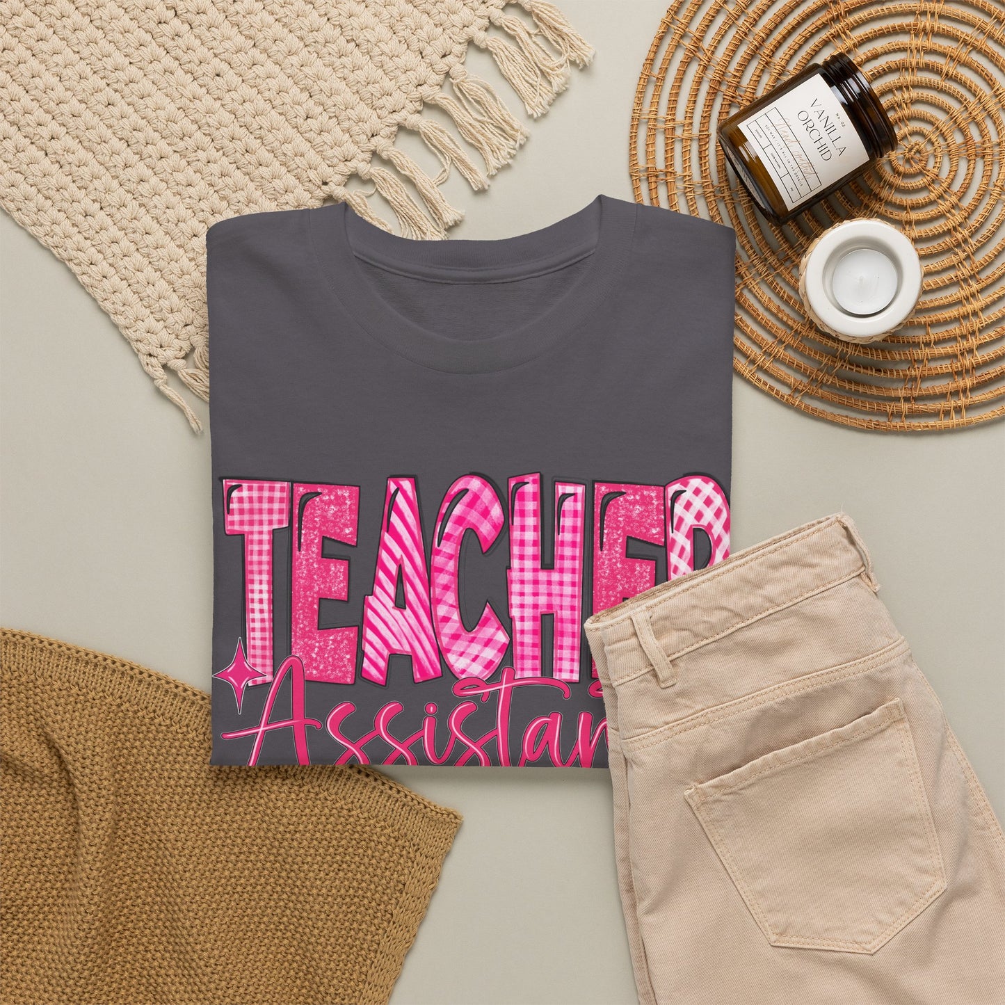 Pink Heart Teacher Assistant Tee — Gildan Heavy Cotton