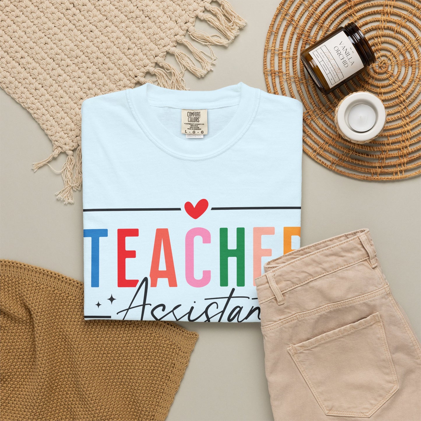 Teacher Assistant Colorful Light Tee — Comfort Colors
