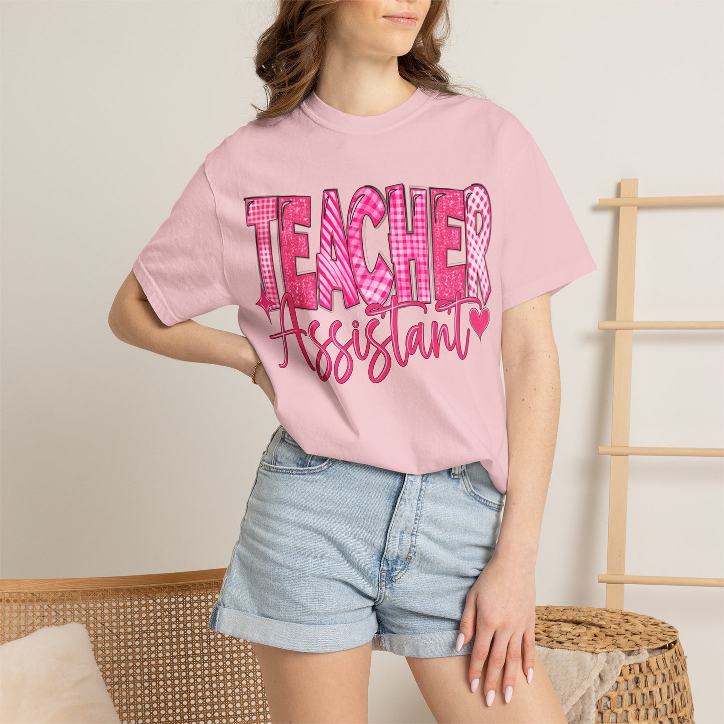 Pink Heart Teacher Assistant Tee — Comfort Colors